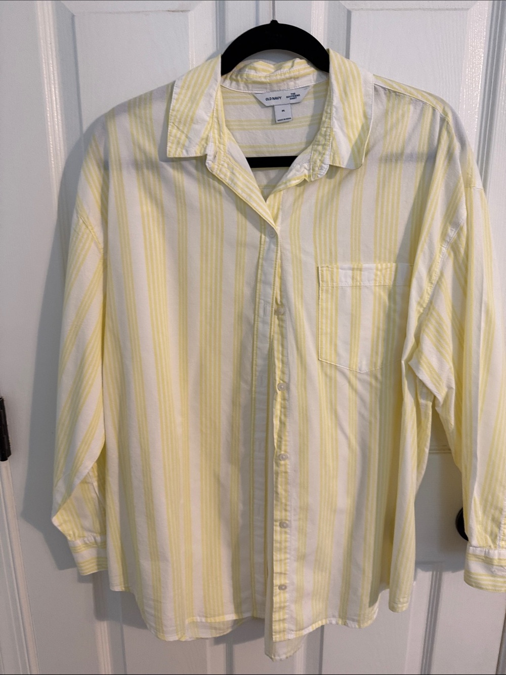 Old Navy Women’s Pale Yellow & White Striped Button-Down Shirt